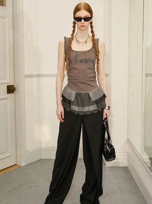 Lace Panelled Monogram Vest Top