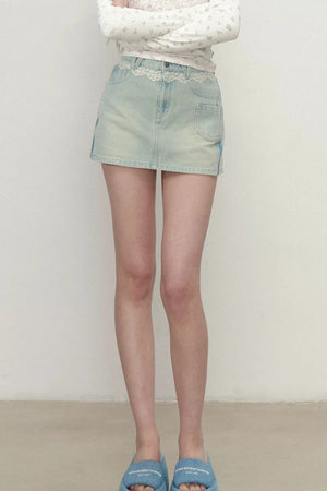 Lace Patchwork A-Line Short Skirt