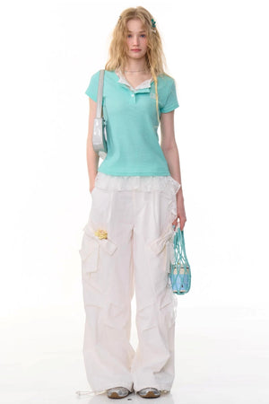 Lace Patchwork Fitted Two-Layer T-Shirt