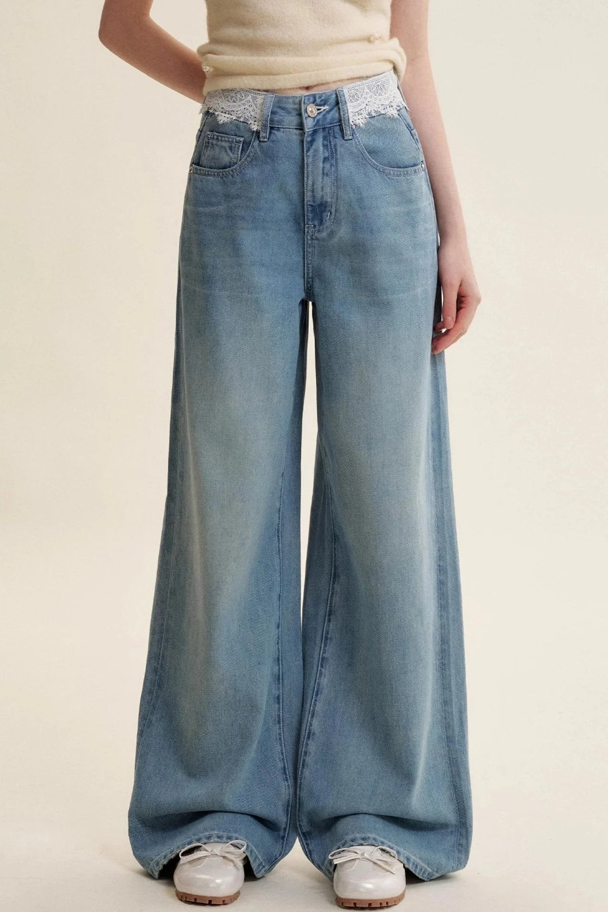 Lace Patchwork High-Rise Jeans