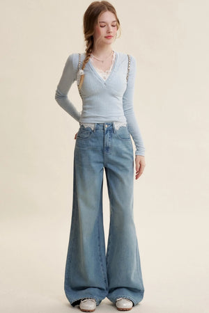 Lace Patchwork High-Rise Jeans