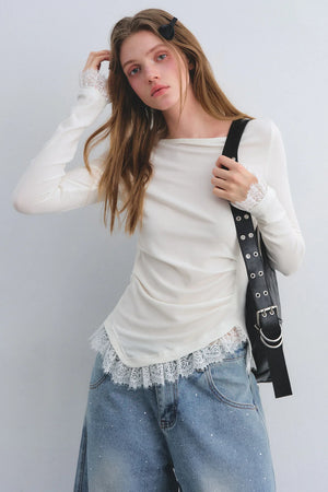 Lace Patchwork Waist-Cinching Top