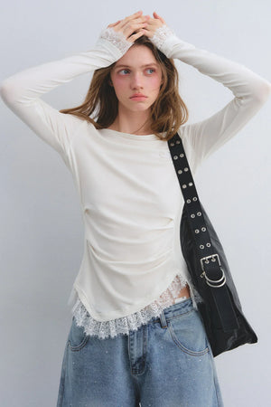 Lace Patchwork Waist-Cinching Top