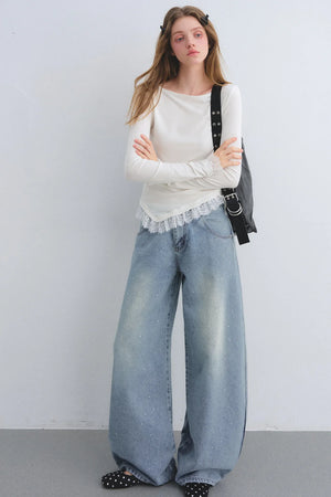 Lace Patchwork Waist-Cinching Top
