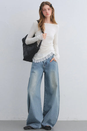 Lace Patchwork Waist-Cinching Top