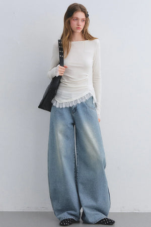Lace Patchwork Waist-Cinching Top