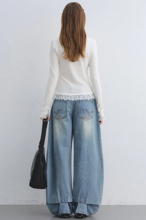 Lace Patchwork Waist-Cinching Top