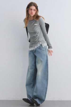 Lace Patchwork Waist-Cinching Top