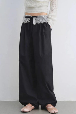 Lace Patchwork Wide-Leg Pants