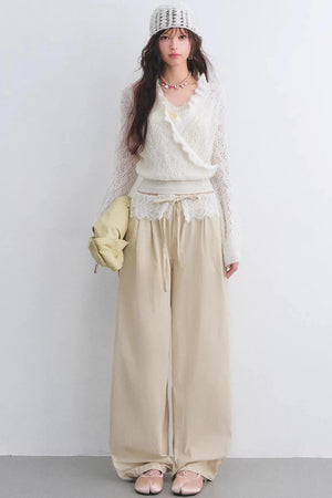 Lace Patchwork Wide-Leg Pants