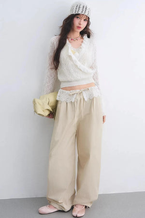Lace Patchwork Wide-Leg Pants