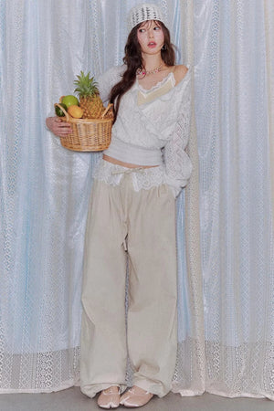 Lace Patchwork Wide-Leg Pants