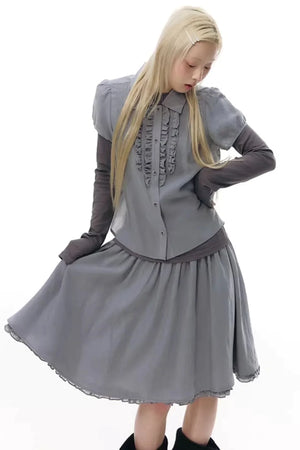 Lace Placket Blouse Set-Up