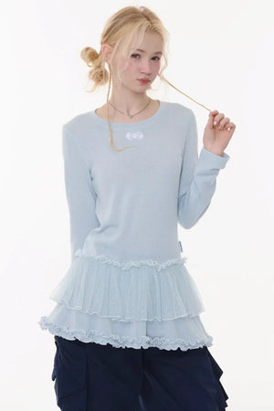 Lace Pleated Polka Dot Top