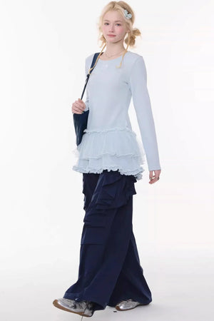 Lace Pleated Polka Dot Top