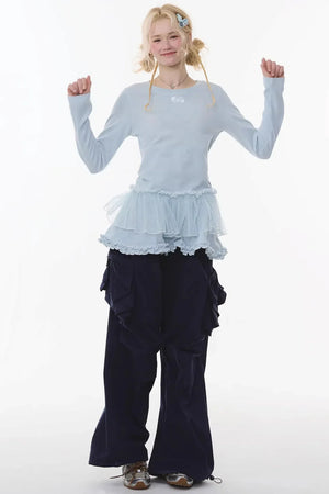 Lace Pleated Polka Dot Top