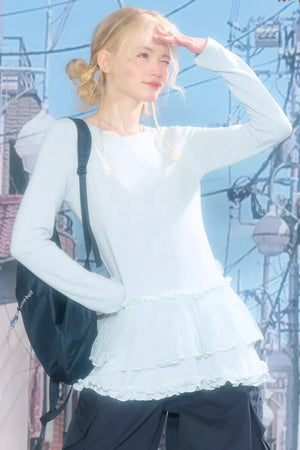 Lace Pleated Polka Dot Top
