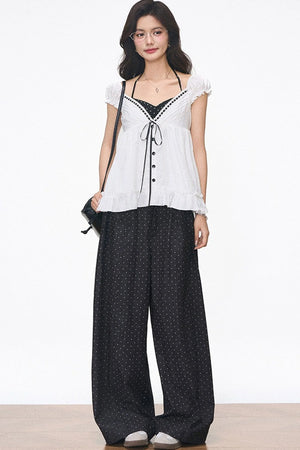 Lace Puff Sleeve Blouse Set-Up