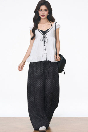 Lace Puff Sleeve Blouse Set-Up