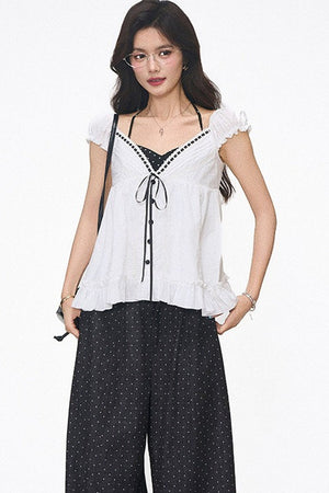 Lace Puff Sleeve Blouse Set-Up