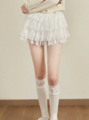 Lace puffed hakama skirt