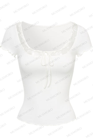 Lace Ruffle Short Sleeve Top