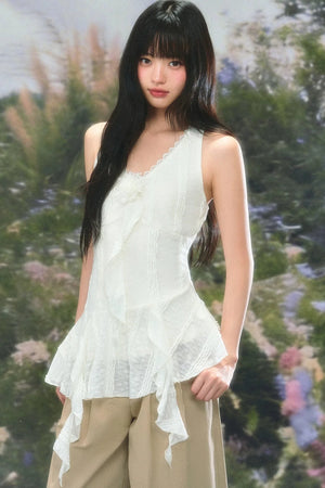 Lace Ruffle Summer Sleeveless Top Set-Up