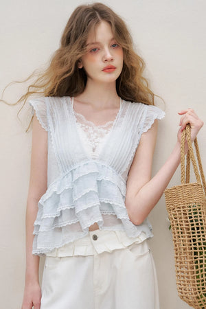 Lace Ruffle Top With White Cami Set-Up