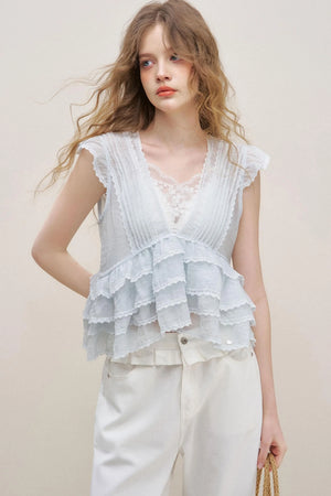 Lace Ruffle Top With White Cami Set-Up