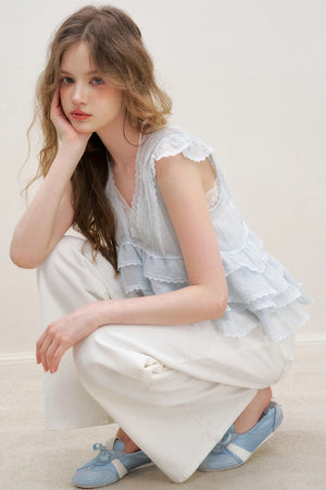 Lace Ruffle Top With White Cami Set-Up
