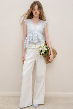 Lace Ruffle Top With White Cami Set-Up