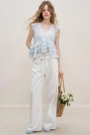 Lace Ruffle Top With White Cami Set-Up