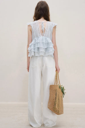 Lace Ruffle Top With White Cami Set-Up