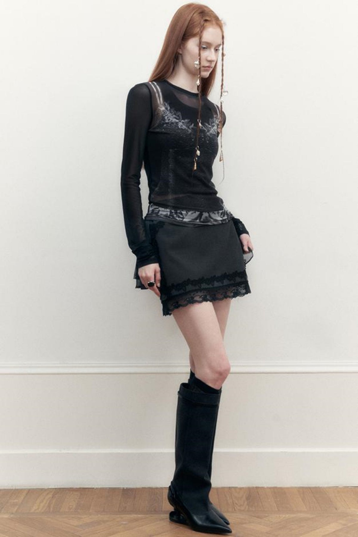Lace Shadow Long Sleeve Tee