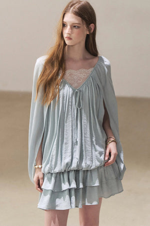 Lace Shawl Tiered Dress and Leggings Set-Up
