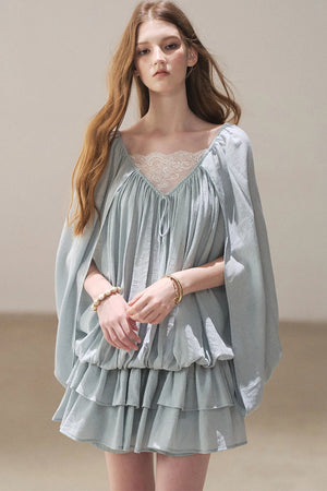 Lace Shawl Tiered Dress and Leggings Set-Up