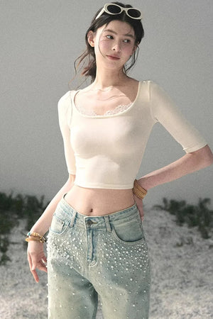 Lace Slim-Fit Cropped Top