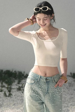 Lace Slim-Fit Cropped Top