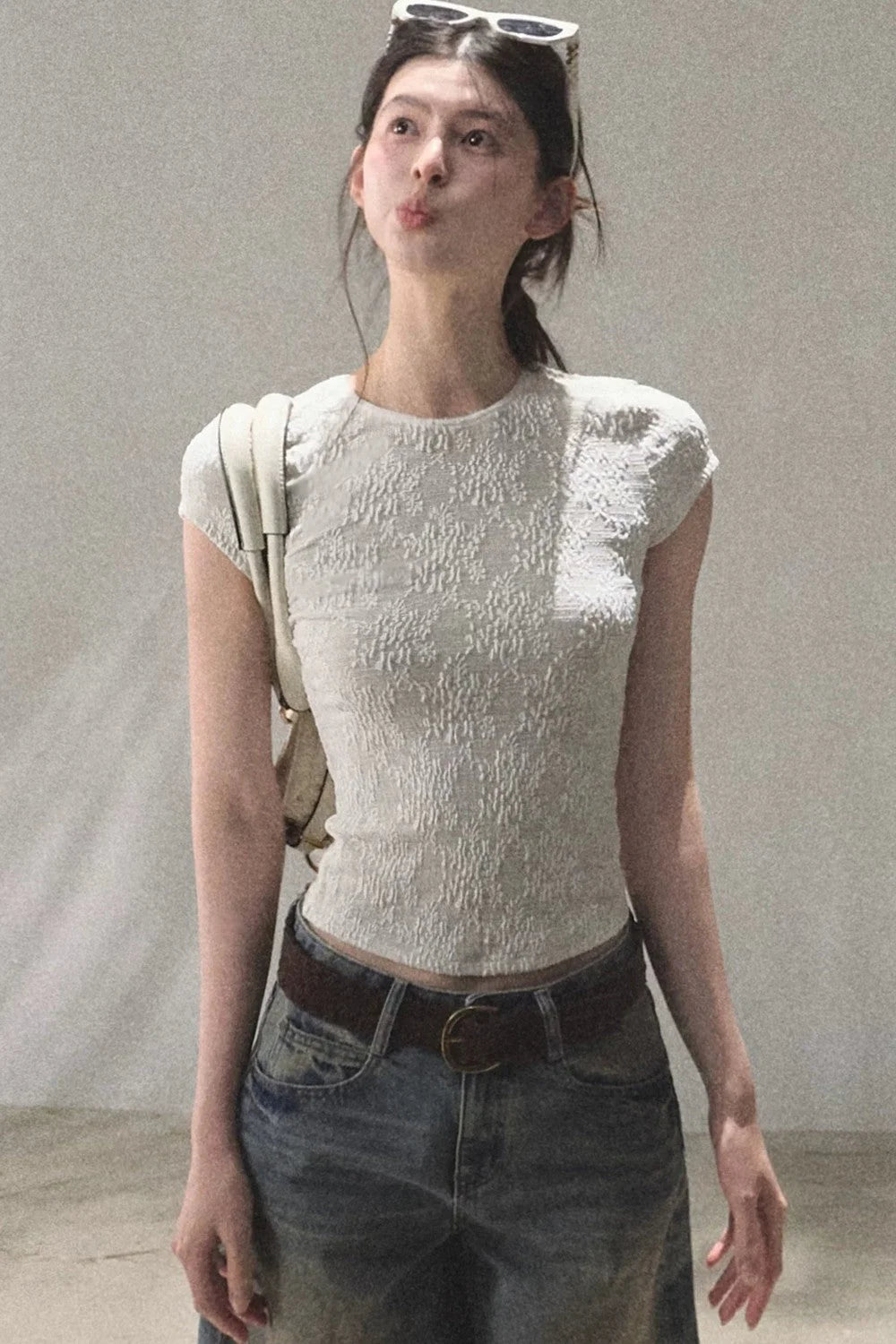 Lace Splice Short Sleeve Top