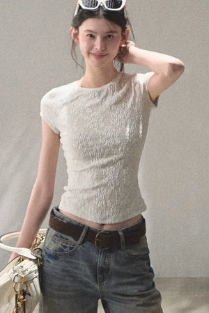 Lace Splice Short Sleeve Top