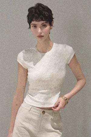 Lace Splice Short Sleeve Top