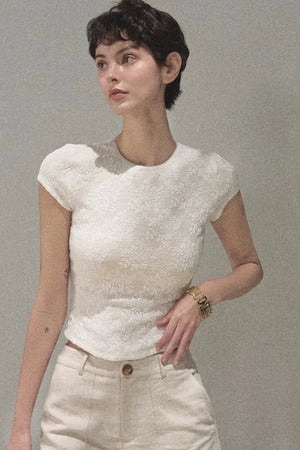 Lace Splice Short Sleeve Top