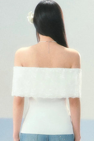 Lace Splicing One-Shoulder Top
