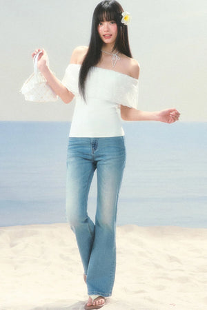 Lace Splicing One-Shoulder Top