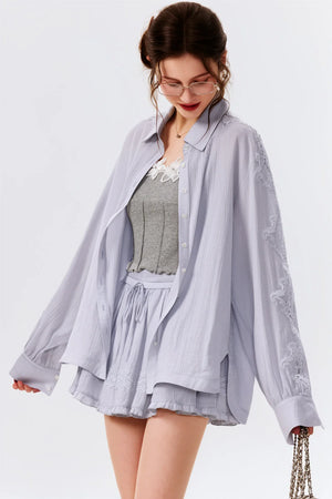 Lace Splicing Summer Shirt Set-Up