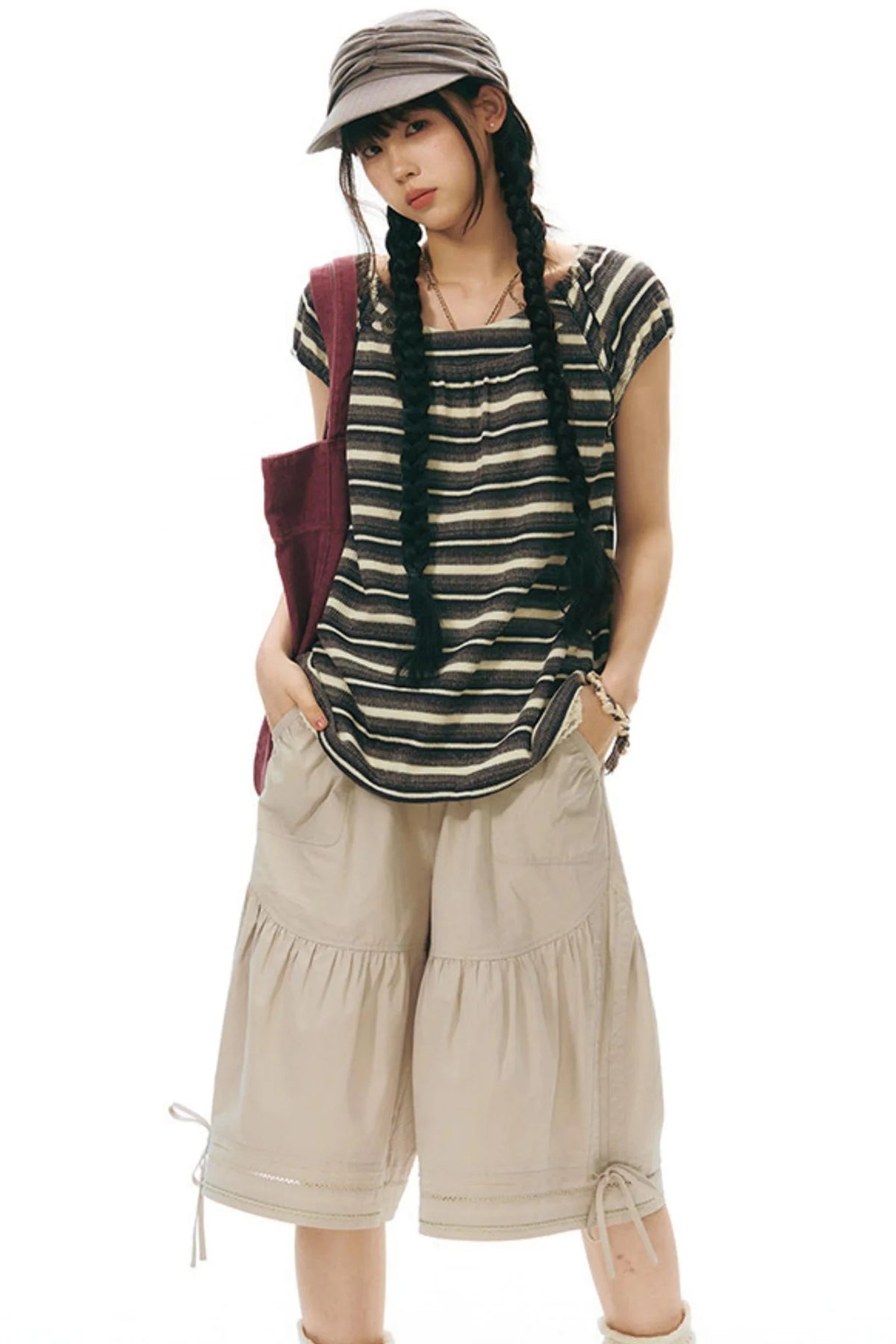 Lace Splicing Wide Leg Cropped Pants