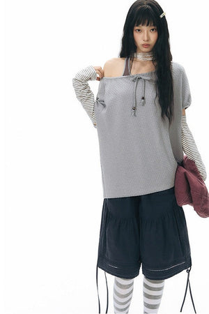 Lace Splicing Wide Leg Cropped Pants