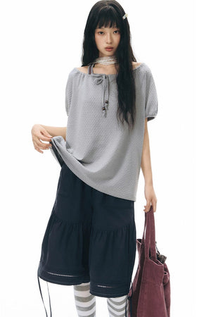 Lace Splicing Wide Leg Cropped Pants