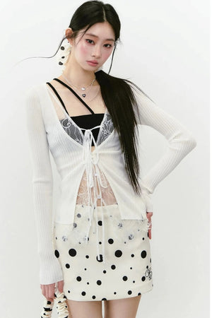 Lace Splicing Woolen Cardigan Top