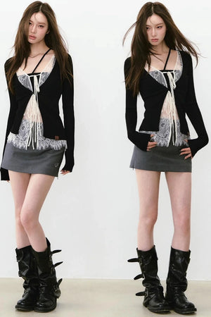 Lace Splicing Woolen Cardigan Top